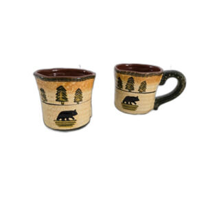 HiEnd Rustic Bear Hand-painted Coffee Mugs Terracotta Replacement Set of 2